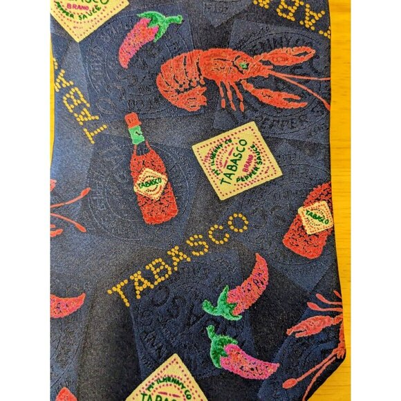 Tabasco Mens Silk Necktie Neck Tie Novelty Hot Pepper Sauce Navy Blue USA Made - Picture 3 of 5